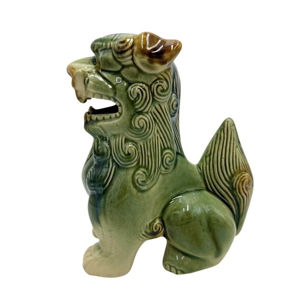 Vintage Foo Dog Blue Green Brown Chinese Lion Dragon Statue 7.25” - Picture 3 of 8